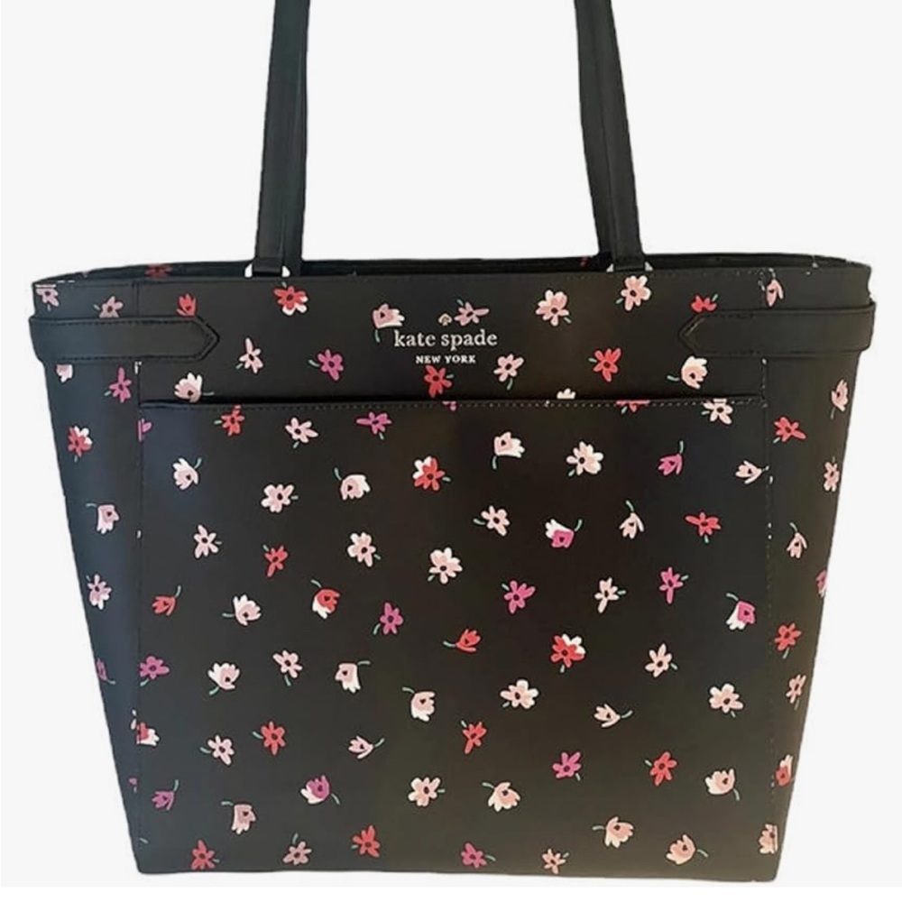 Kate Spade New York Staci Laptop Tote Shoulder Bag Saffiano Large Black Floral